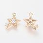 Brass Micro Pave Cubic Zirconia Pendants, Real 18K Gold Plated, Star
