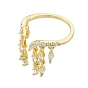 Clear Cubic Zirconia Horse Eye Charms Open Cuff Ring, Brass Tassel Ring for Women