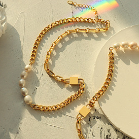 Collier de perles à grosse chaîne pour femme, 18k matériau en acier titane plaqué or (p