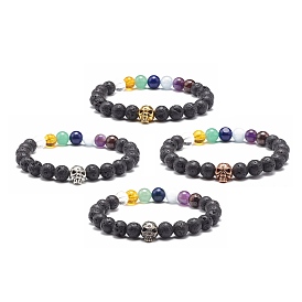 Bracelet extensible en pierre de lave naturelle pour femmes hommes, 7 bracelet de yoga en pierre naturelle chakras, bracelet tête de mort