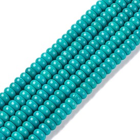 Brins de perles de magnésite naturelle, teint, turquoise, rondelle