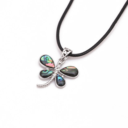 Handmade Abalone Shell Pendant Necklace with Dragonfly and Butterfly Charms - European and American Jewelry