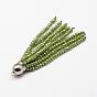 Electroplate Faceted Glass Bead Tassel Big Pendants, with Brass Findings, 71x9mm, Hole: 1.5mm