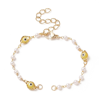 Fabrication de bracelets à maillons mauvais œil lanpwork faits à la main, avec perle imitation perle acrylique et fermoir mousqueton, pour la fabrication de bracelets lien