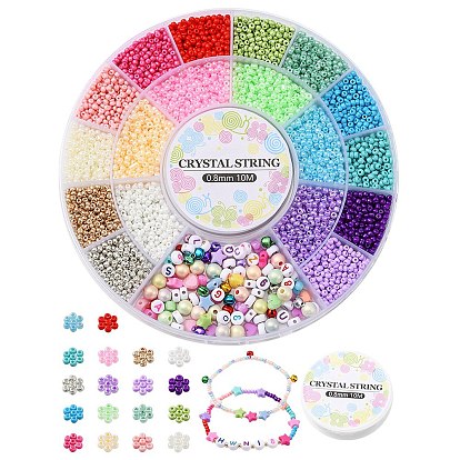 DIY Stretch Bracelet Making Kit, Including Seed Round & Acrylic Letter Beads, Aluminum Bell Charms