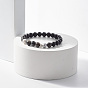 Bracelet extensible en perles rondes en larvikite naturelle et en bois, bijoux en pierres précieuses pour hommes femmes