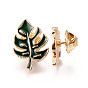 Alloy Enamel Brooches, Enamel Pin, with Brass Butterfly Clutches, Leaf, Light Gold, Cadmium Free & Nickel Free & Lead Free