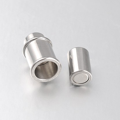 Column 304 Stainless Steel Magnetic Clasps with Glue-in Ends, 18x10mm, Hole: 6mm