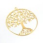Filigree Tree of Life Brass Pendants, 39x36x0.6mm, Hole: 2mm