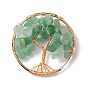 Natural Chip Stone Pendants, with Eco-Friendly Copper Wire, Flat Round with Tree of Life, Light Gold