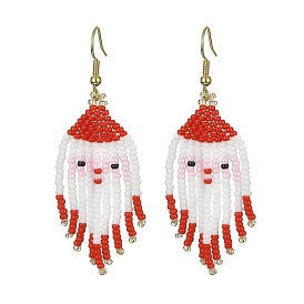 Boucles d'oreilles pendantes en perles de père Noël miyuki rocailles, 304 boucles d'oreilles de Noël en acier inoxydable