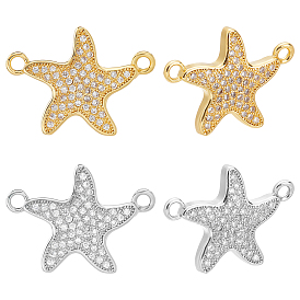 CHGCRAFT 8Pcs 2 Colors Brass Micro Pave Clear Cubic Zirconia Links Connectors, Starfish/Sea Stars
