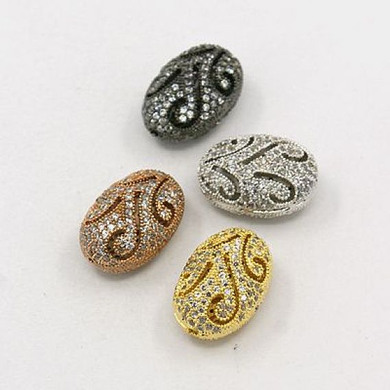 Brass Cubic Zirconia Beads, Oval, 15x10x8mm, Hole: 1mm