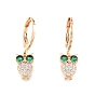Green Cubic Zirconia Owl Dangle Leverback Earrings, Brass Jewelry for Women, Cadmium Free & Nickel Free & Lead Free