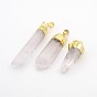 Gemstone Pointed Pendants, with Golden Plated Brass Finding, Faceted Bullet, 43~69x6~21x12~16mm, Hole: 5x8mm