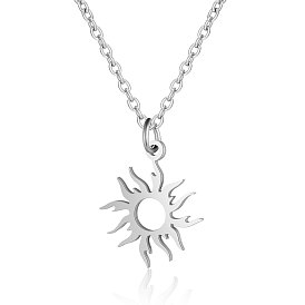 201 Stainless Steel Pendant Necklaces, with Cable Chains, Sun