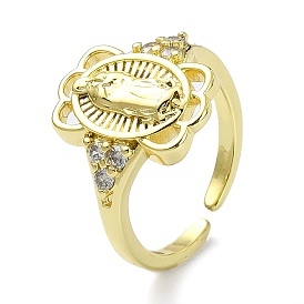 Brass with Cubic Zirconia Open Cuff Ring, Virgin Mary