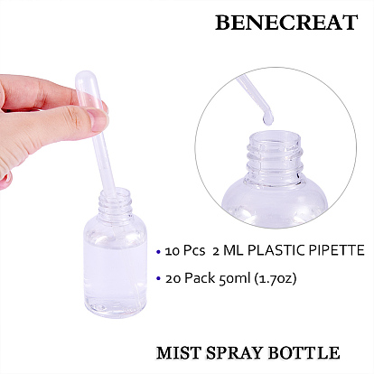 Mini tolva embudo de plástico transparente, Cuentagotas de plástico desechable de 2 ml y botella rociadora transparente de hombro redondo