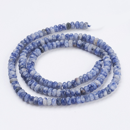 Perles de jaspe tache bleue naturelle, facette, rondelle