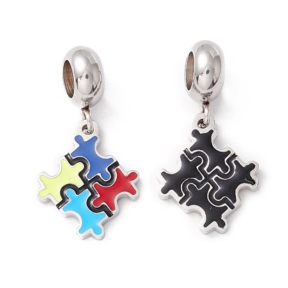 304 Stainless Steel European Dangle Charms, Large Hole Pendants, with Enamel, Puzzle