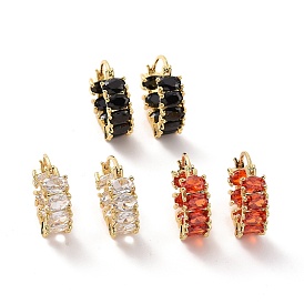 Cubic Zirconia Oval Hoop Earrings, Real 18K Gold Plated Brass Jewelry for Women