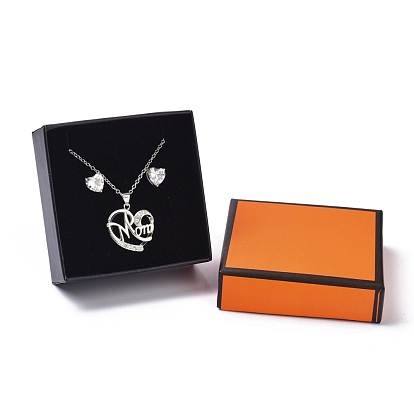 Paper Jewelry Set Boxes, with Black Sponge, for Necklaces and Earring, Square