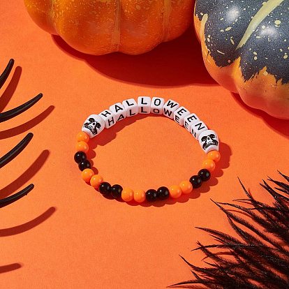 Bracelets extensibles en perles acryliques sur le thème d'halloween, bracelet de perles tête de mort