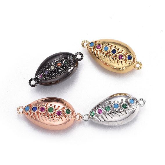 Brass Micro Pave Cubic Zirconia Links, Cowrie Shell