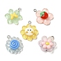 Translucent Resin Pendants, Sunflower Charms with Platinum Plated Iron Loops