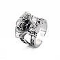 Men's Skull Alloy Open Cuff Ring, Halloween Wide Chunky Ring, Cadmium Free & Lead Free