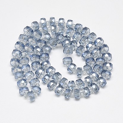 Electroplate Glass Beads Strands, Rainbow Plated, Faceted, Flat Round