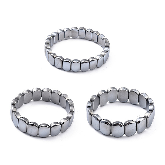 Bracelet extensible perlé ovale en pierre naturelle terahertz, bracelet empilable de pierres précieuses pour femmes hommes