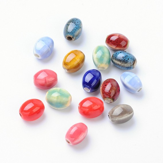 Perles en porcelaine manuelles, ovale, 12x9x9mm, Trou: 3mm