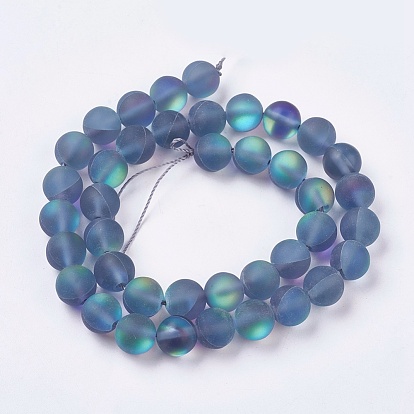 Synthetic Moonstone Beads Strands, Holographic Beads, Round, Frosted