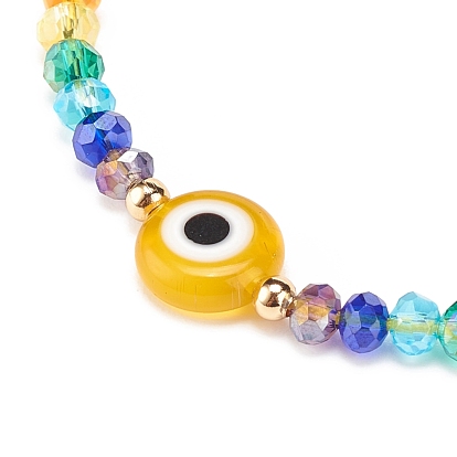 7Pcs 7 Colors Lampwork Evil Eye & Glass Beaded Bracelets Set, Braided Adjustable Bracelets for Women