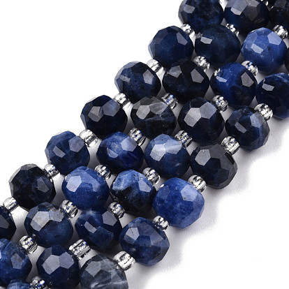 Sodalites naturelles brins de perles, avec des perles de rocaille, facette, rondelle