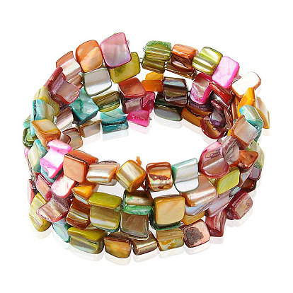 Les bracelets d'enveloppe, avec des perles de coquillage, Fil d'acier à mémoire de bracelet et barres d'écartement, 55mm