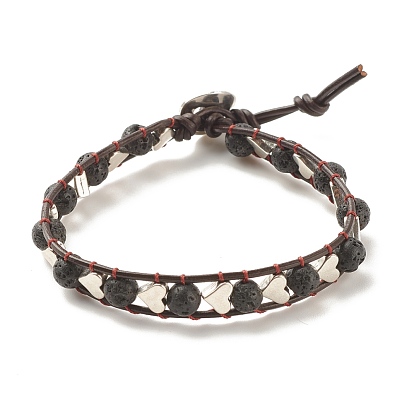 Bracelet de perles tressées en cœur de pierre de lave naturelle et d'alliage, bijoux enveloppés de pierres précieuses d'huile essentielle pour les femmes