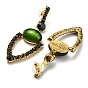 Green Glass Dangle Stud Earrings, Antique Golden Alloy Earrings with 925 Sterling Silver Pins
