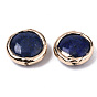 Natural Lapis Lazuli Beads, with Light Gold Plated Polymer Clay Edge, Flat Round