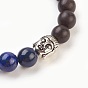 Bracelets tressés en pierres naturelles, bracelet en nylon avec nœud carré, avec des perles en bois de santal naturel et des perles en alliage de style tibétain, tête de bouddha