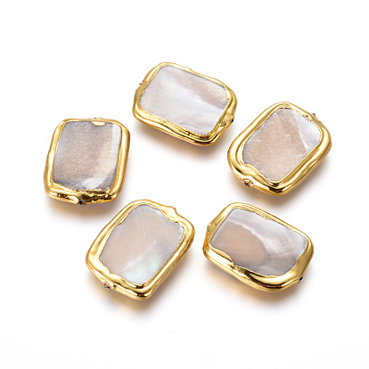Perles de coquillages, avec les accessoires en laiton plaqués or, rectangle