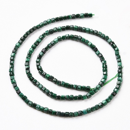 Natural Malachite Beads Strands, Faceted, Cube