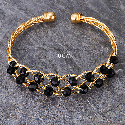 Brass Wire Wrap Cuff Bangle with Round Beaded