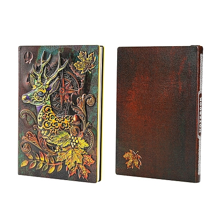 Cuaderno de cuero pu en relieve 3d, para material de oficina escolar, un diario de estilo europeo con patrón de renos de navidad