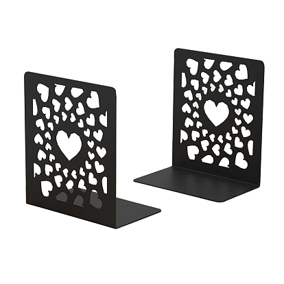 2 soportes de exhibición de sujetalibros de arte de hierro antideslizantes con forma de corazón, Tapón de libro de metal resistente de escritorio para estantes