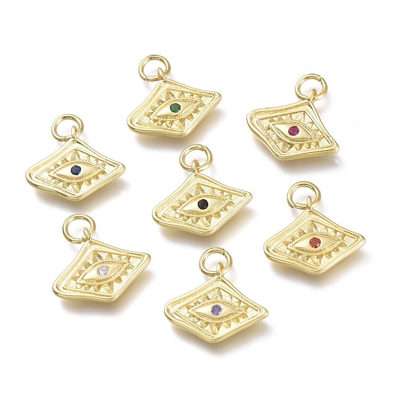 Micro cuivres ouvrent pendentifs zircone cubique, avec des anneaux de saut, diamant avec mauvais œil, réel 18 k plaqué or