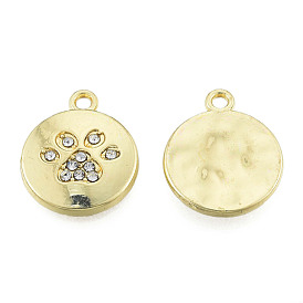 Rack Plating Alloy Pendants, with Crystal Rhinestone, Cadmium Free & Nickel Free & Lead Free, Flat Round with Paw Print