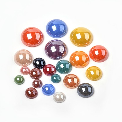 Mixed Half Round/Dome Pearlized Glass Cabochons, 6~14x3~5.5mm, about 600pcs/box