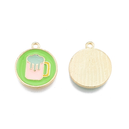 Alloy Enamel Pendants, Flat Round with Cup, Light Gold